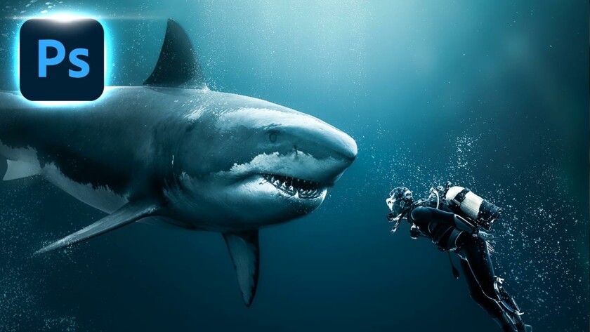 Photoshop Digital Art COURSE for Beginners | Diving Shark